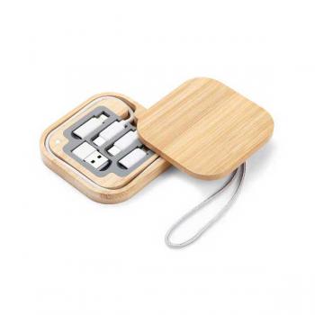多功能竹木數據線收納盒快充數據線