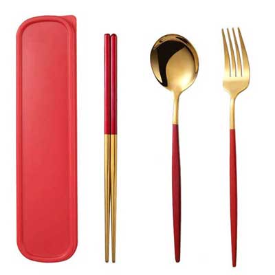 緋紅墨綠盒小奢金靜音便攜餐具組