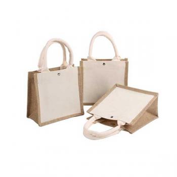 雙拼亞麻帆布袋帶扣子