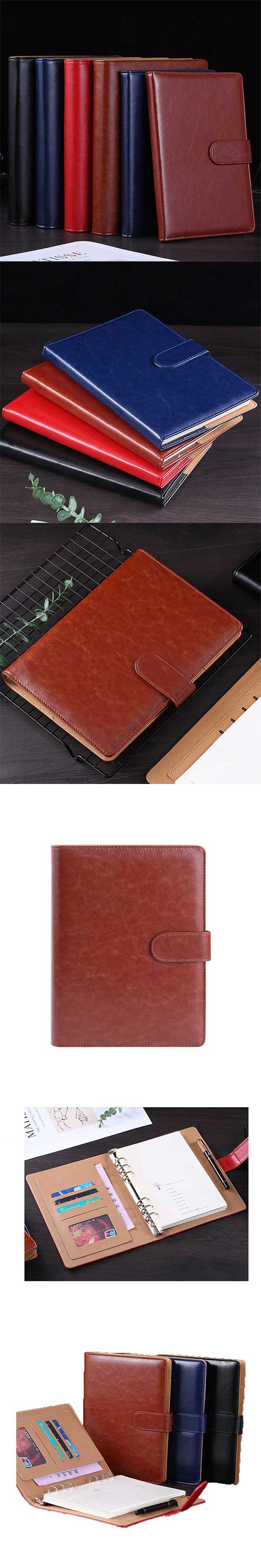 A5帶扣商務活頁皮革收納筆記本