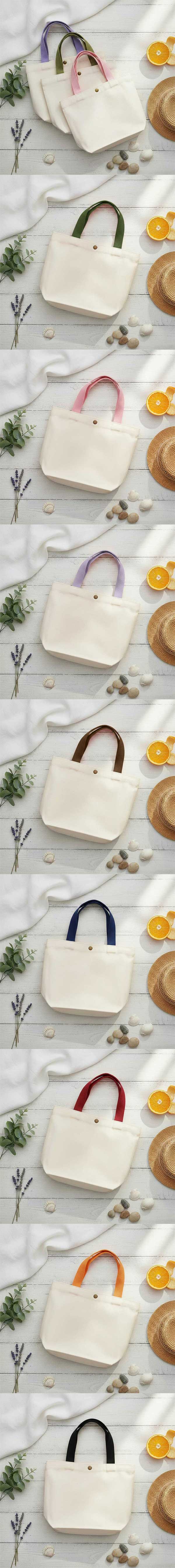 文青風純色帆布手提輕便收納提袋_內圖